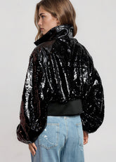 Sequin Patent Cropped Bomber Jacket Outerwear Kate Hewko 