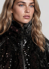 Sequin Patent Cropped Bomber Jacket Outerwear Kate Hewko 