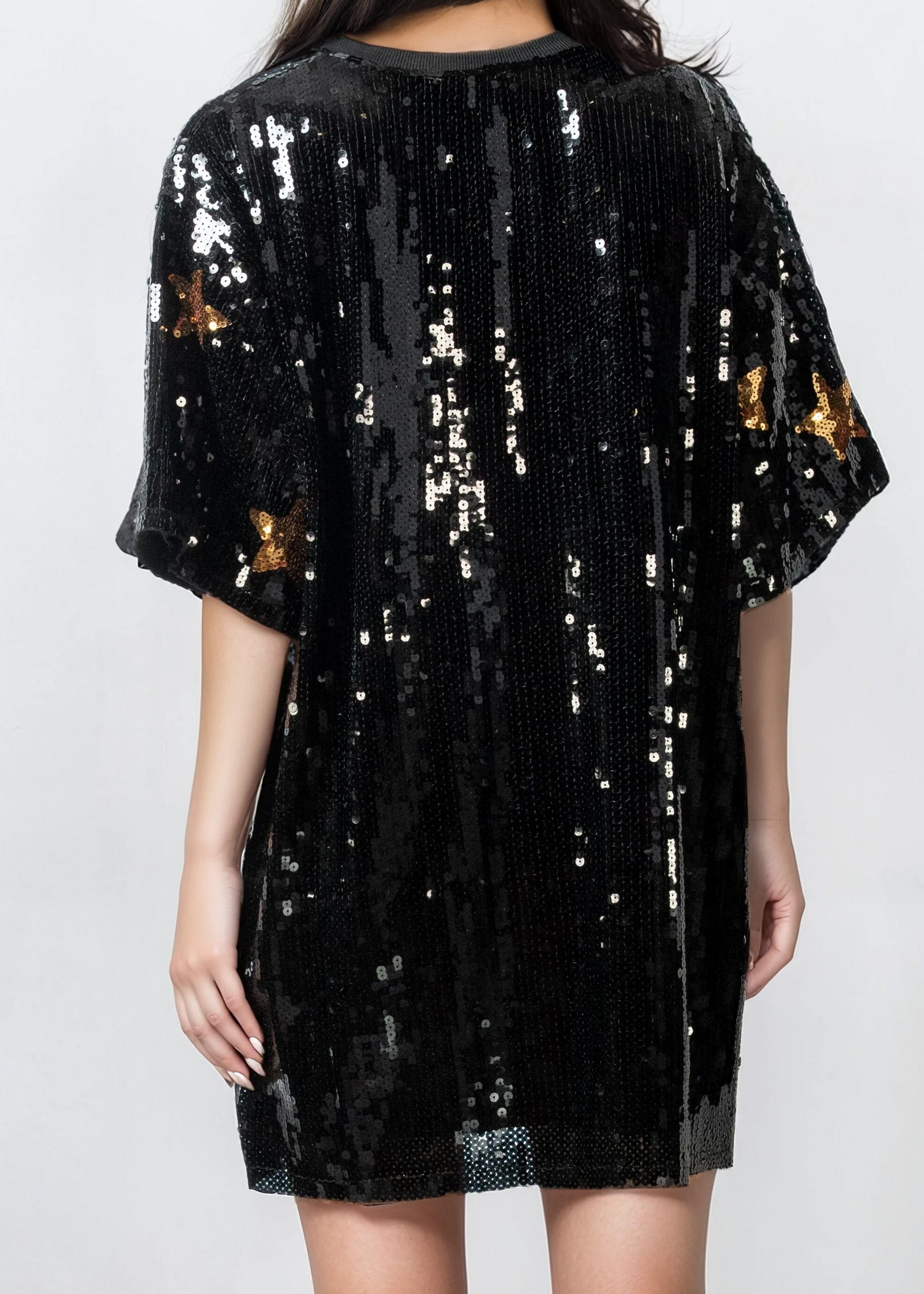 Star Sequin Tee Dress Black & Gold Mini | Kate Hewko Star Sequin Tee Dress Black & Gold Mini | Kate Hewko