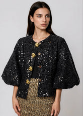 Sequin Tinsel Balloon Sleeve Jacket Outerwear Kate Hewko 