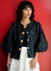 Sequin Tinsel Balloon Sleeve Jacket Outerwear Kate Hewko 