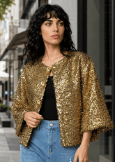 Sequin Tinsel Balloon Sleeve Jacket Outerwear Kate Hewko 