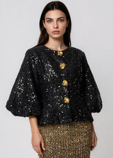 Sequin Tinsel Balloon Sleeve Jacket Outerwear Kate Hewko 