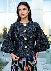 Sequin Tinsel Balloon Sleeve Jacket Outerwear Kate Hewko 