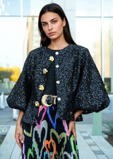 Sequin Tinsel Balloon Sleeve Jacket Outerwear Kate Hewko Black S 