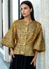 Sequin Tinsel Balloon Sleeve Jacket Outerwear Kate Hewko Gold S 