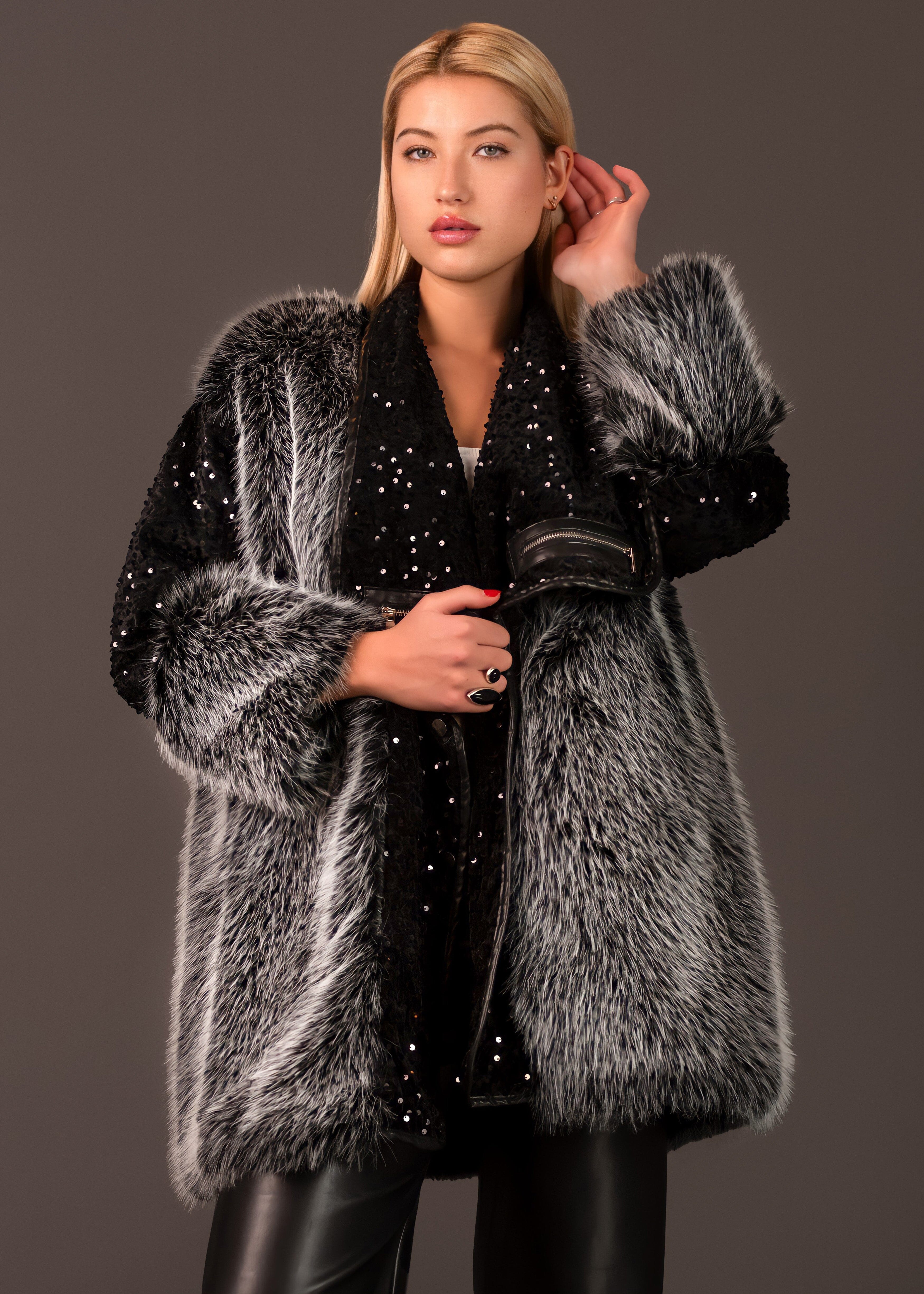 Sequin + Velvet Faux Fur Jacket Outerwear Kate Hewko 