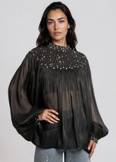 Sequin Yoke Balloon Sleeve Blouse Blouses Kate Hewko 