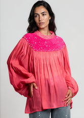 Sequin Yoke Balloon Sleeve Blouse Blouses Kate Hewko 
