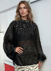 Sequin Yoke Balloon Sleeve Blouse Blouses Kate Hewko Black One size 