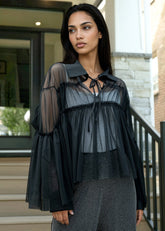 Sheer Collared Cape Blouse Blouses Kate Hewko 