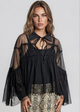 Sheer Collared Cape Blouse Blouses Kate Hewko Black One size 