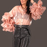 Sheer Drama Sleeve Button Up Blouses Kate Hewko One Size Pink 