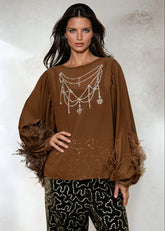 Sheer Embellished Boho Blouse Blouses Kate Hewko 