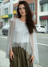 Sheer Embellished Cape Overlay Layering Pieces Kate Hewko Silver One size 