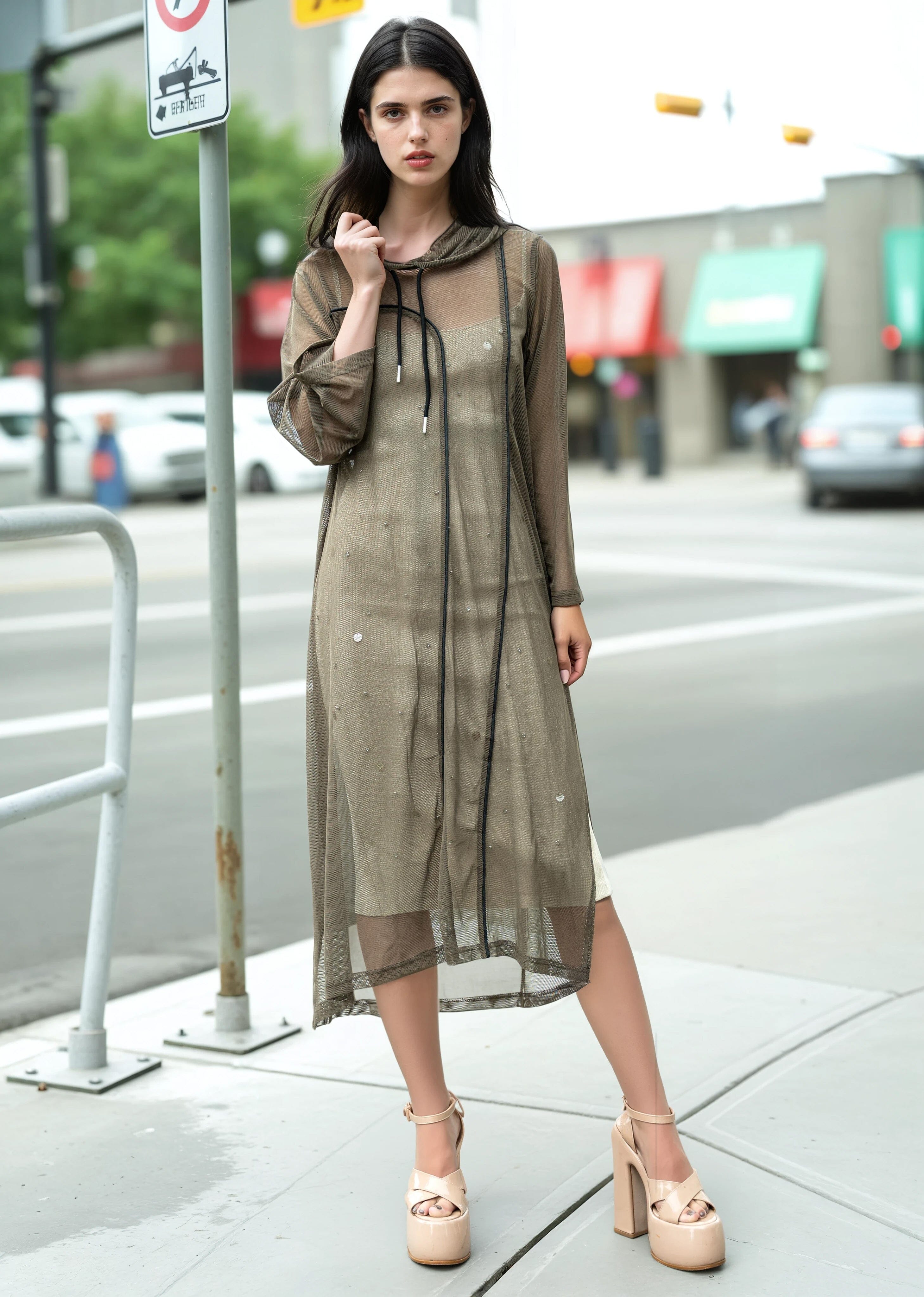 Sheer Mesh Hooded Overlay - Kate Hewko Khaki / One Size Sheer Mesh Hooded Overlay - Kate Hewko Khaki / One Size