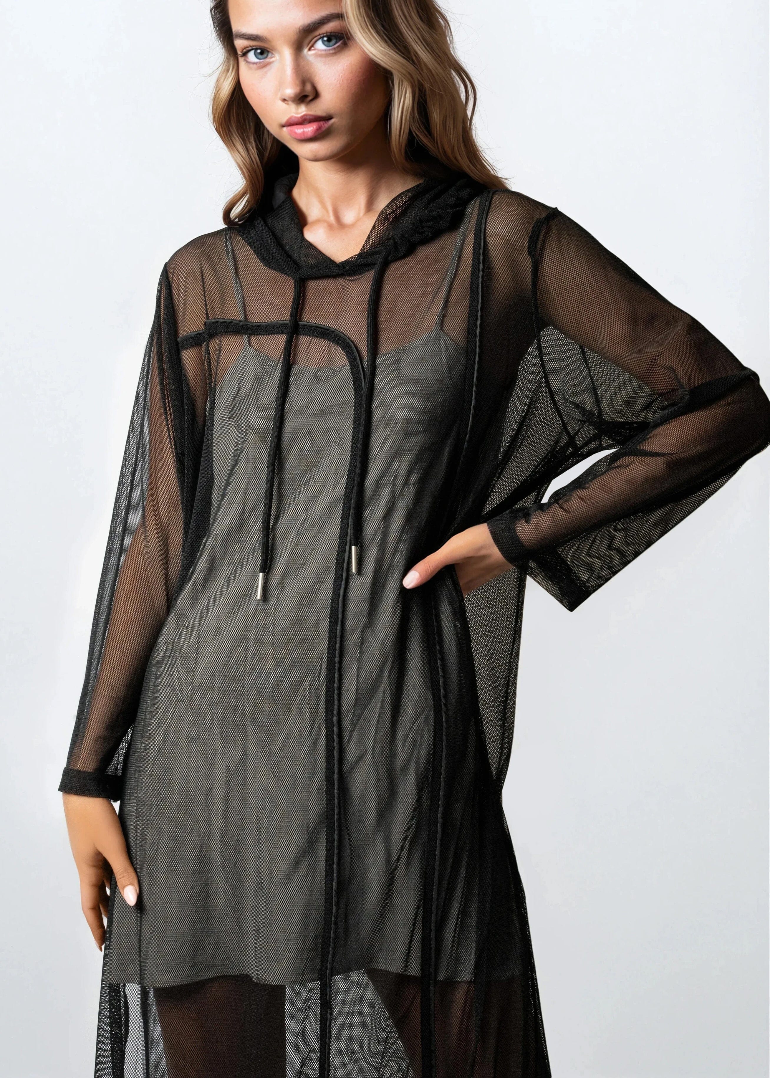 Sheer Mesh Hooded Overlay - Kate Hewko Khaki / One Size Sheer Mesh Hooded Overlay - Kate Hewko Khaki / One Size