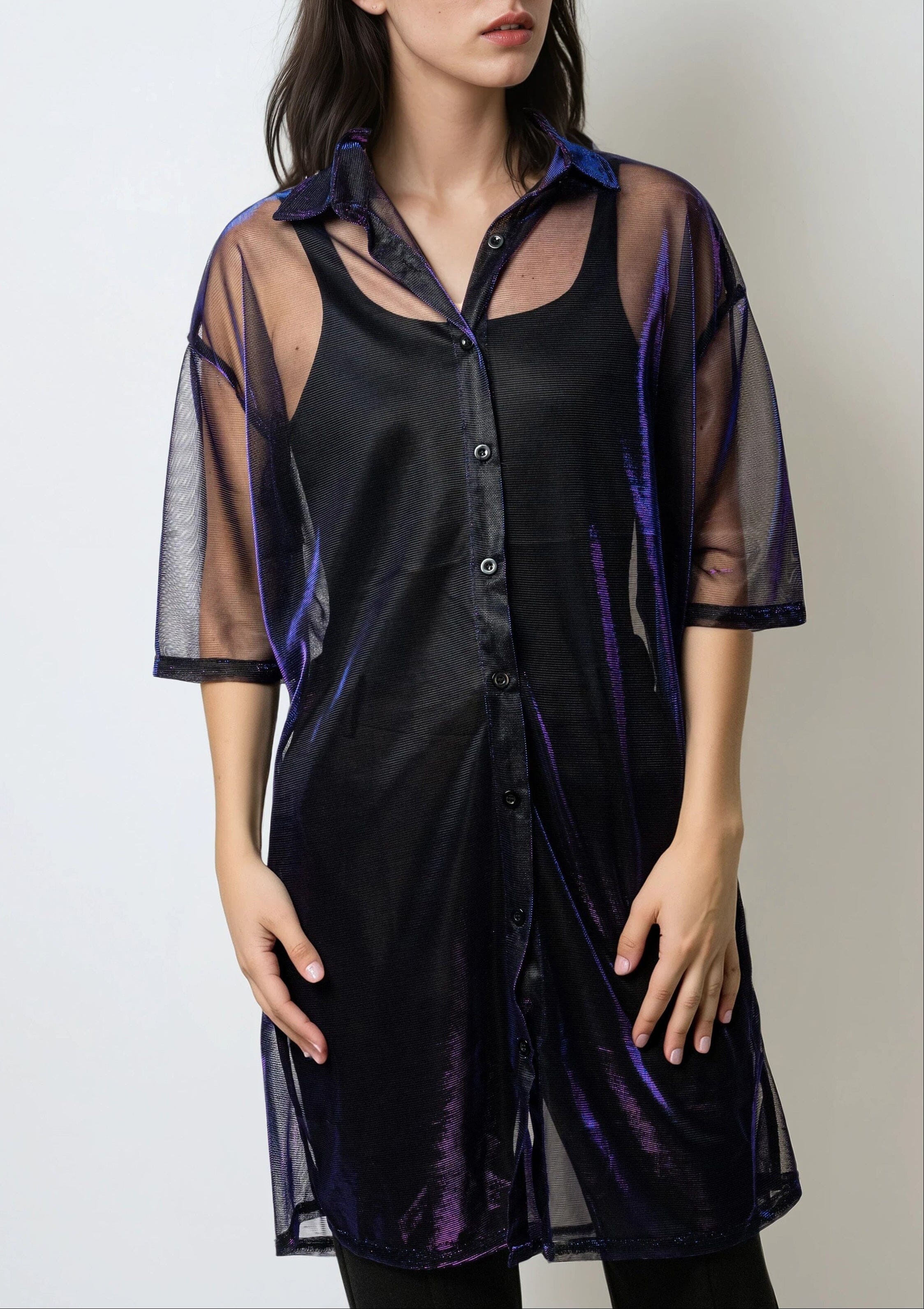 sheer button up dress Designer sheer summer shirt dress with cutouts, Casual minimalist mini button-up dress, Elegant light yellow resort dress with short sleeves