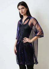 Sheer Metallic Button Up Layering Pieces Kate Hewko Purple One size 