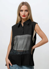 Sheer Paneled Sleeveless Blouse Blouses Kate Hewko 