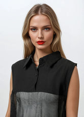 Sheer Paneled Sleeveless Blouse Blouses Kate Hewko 