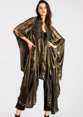Sheer Ruffle Metallic Kimono Layering Pieces Kate Hewko Gold One size 