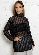 Sheer Shimmer Turtleneck Top Long Sleeve Tees Kate Hewko 