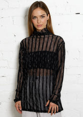 Sheer Shimmer Turtleneck Top Long Sleeve Tees Kate Hewko 