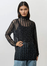 Sheer Shimmer Turtleneck Top Long Sleeve Tees Kate Hewko 
