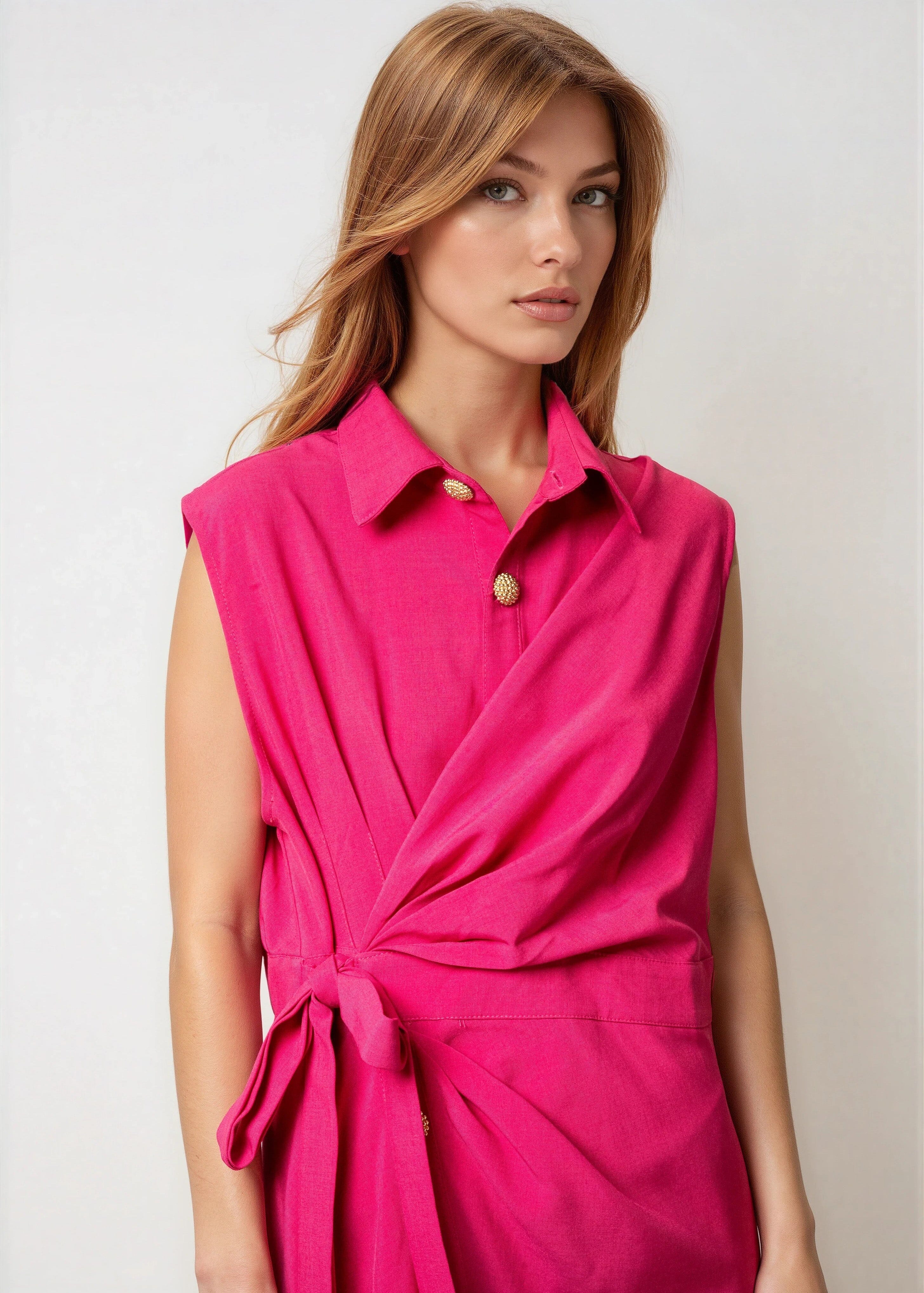 Sleeveless Button Down Wrap Dress Sleeveless Button Down Wrap Dress