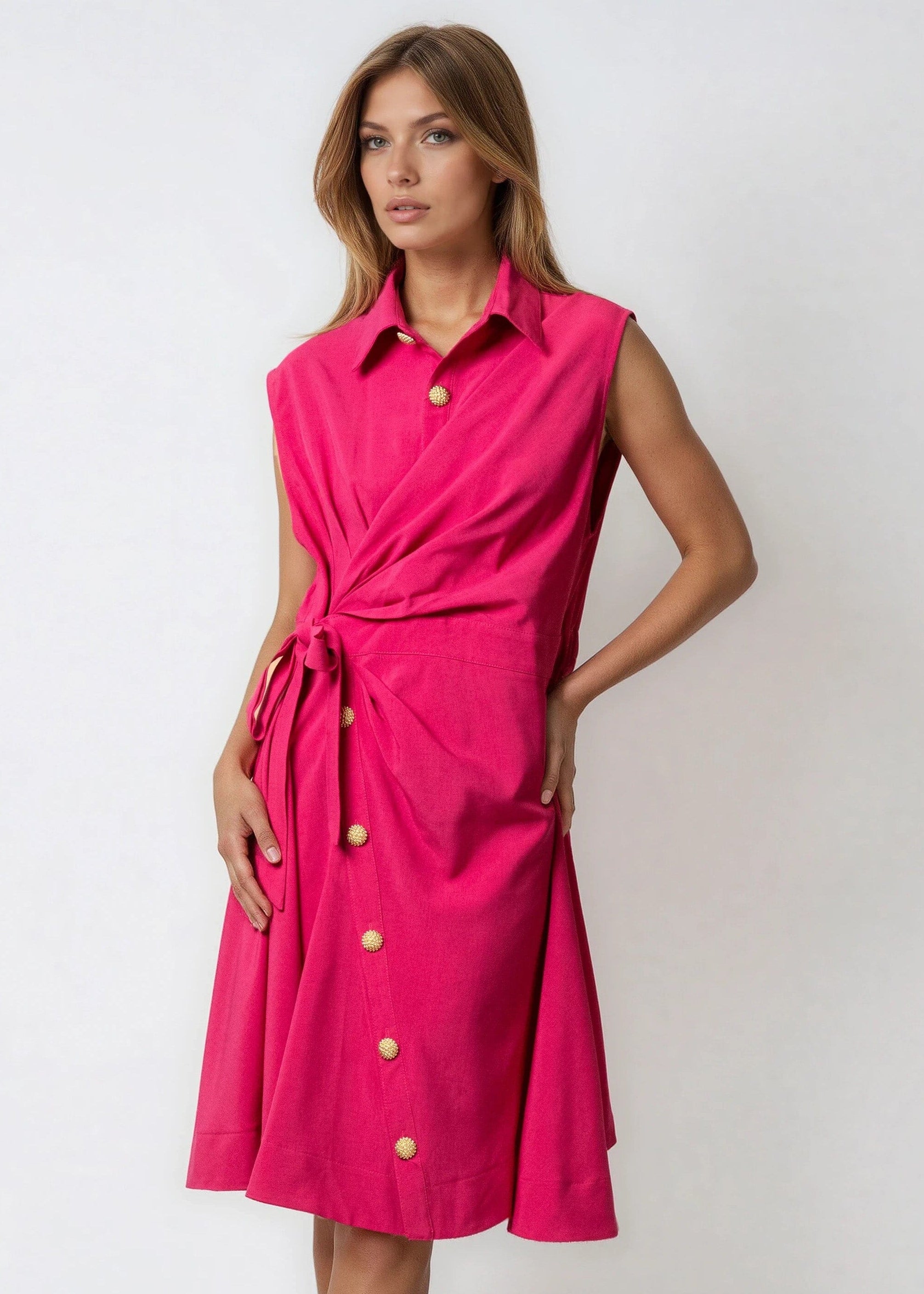 Sleeveless Button Down Wrap Dress Sleeveless Button Down Wrap Dress