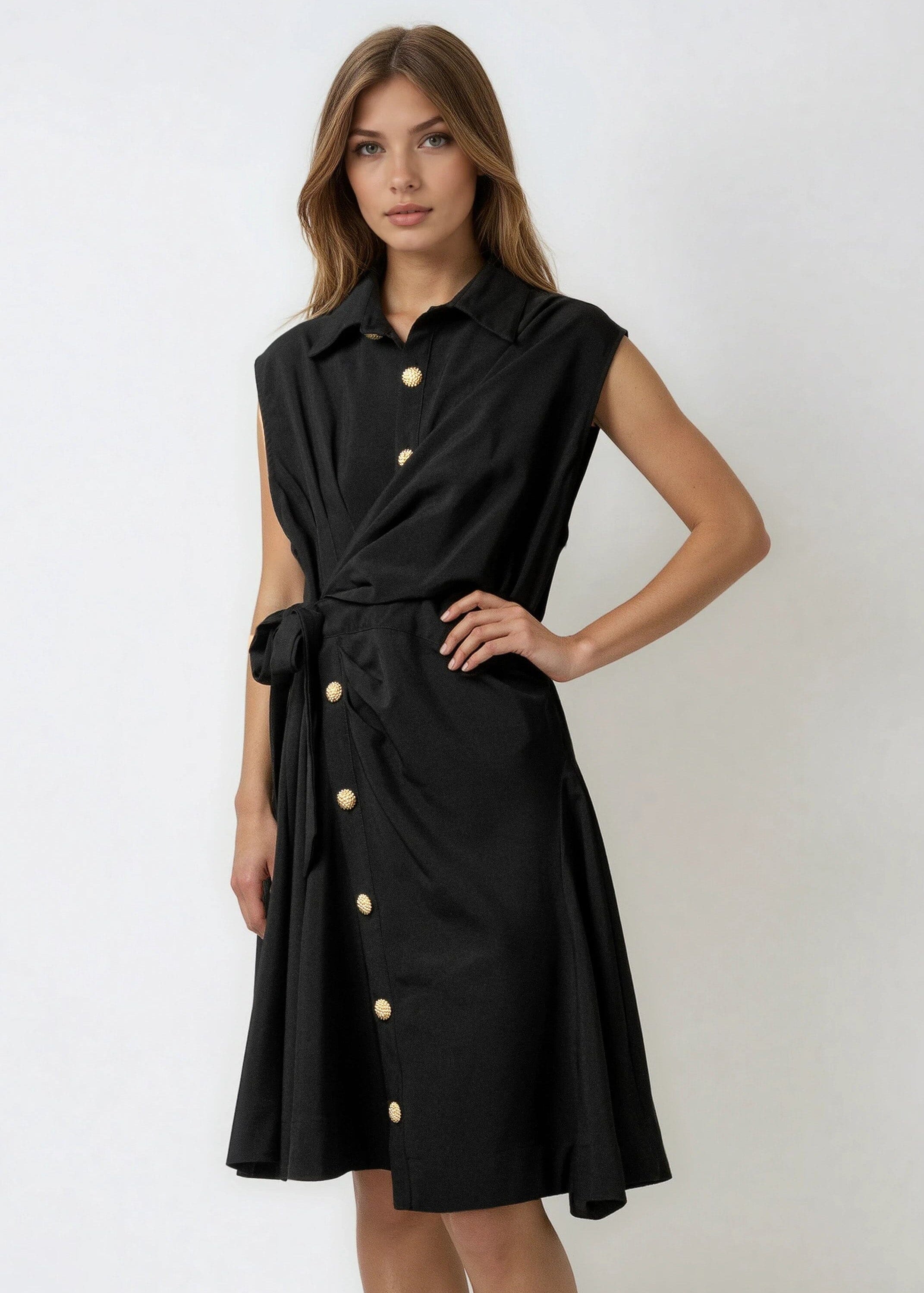 Sleeveless Button Down Wrap Dress Sleeveless Button Down Wrap Dress