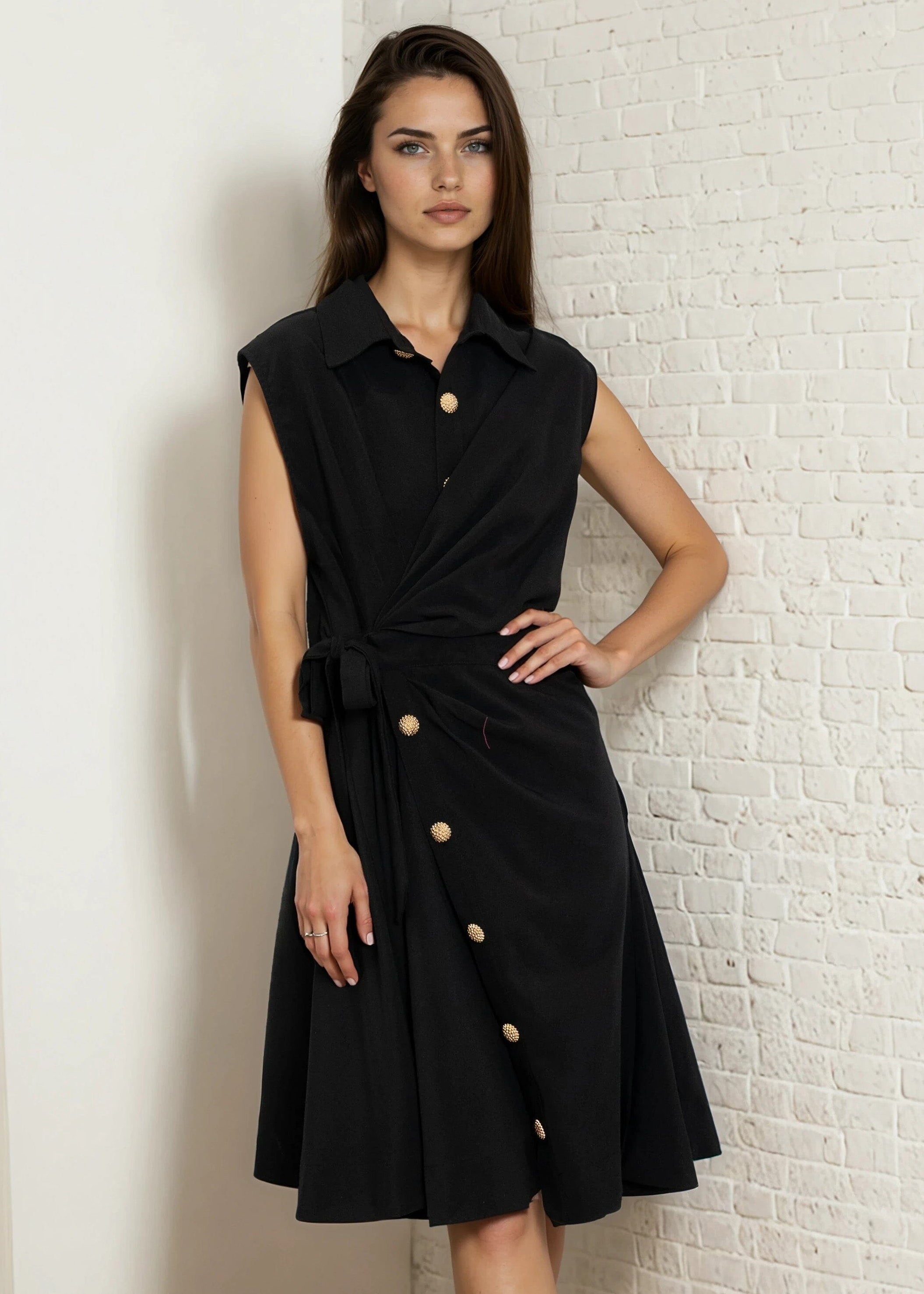 Sleeveless Button Down Wrap Dress Sleeveless Button Down Wrap Dress