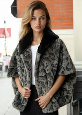 Snow Leopard Faux Fur Hooded Poncho Layering Pieces Kate Hewko 