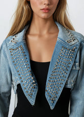 Spiked Fringe Studded Denim Shrug Outerwear Kate Hewko 