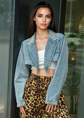 Spiked Fringe Studded Denim Shrug Outerwear Kate Hewko 