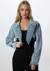 Spiked Fringe Studded Denim Shrug Outerwear Kate Hewko 