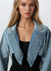 Spiked Fringe Studded Denim Shrug Outerwear Kate Hewko 