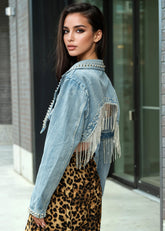 Spiked Fringe Studded Denim Shrug Outerwear Kate Hewko 