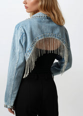 Spiked Fringe Studded Denim Shrug Outerwear Kate Hewko 