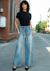 Studded Baggy Denim Pant Pants Kate Hewko Light Denim S 