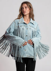 Studded Fringe Denim Jacket Outerwear Kate Hewko 