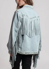 Studded Fringe Denim Jacket Outerwear Kate Hewko 