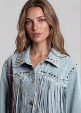 Studded Fringe Denim Jacket Outerwear Kate Hewko 