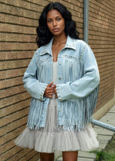 Studded Fringe Denim Jacket Outerwear Kate Hewko 