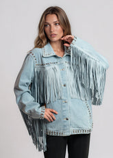 Studded Fringe Denim Jacket Outerwear Kate Hewko 