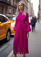 Tassel Hem Belted Pleated Dress Dresses Kate Hewko 