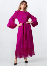 Tassel Hem Belted Pleated Dress Dresses Kate Hewko Hot Pink One size 