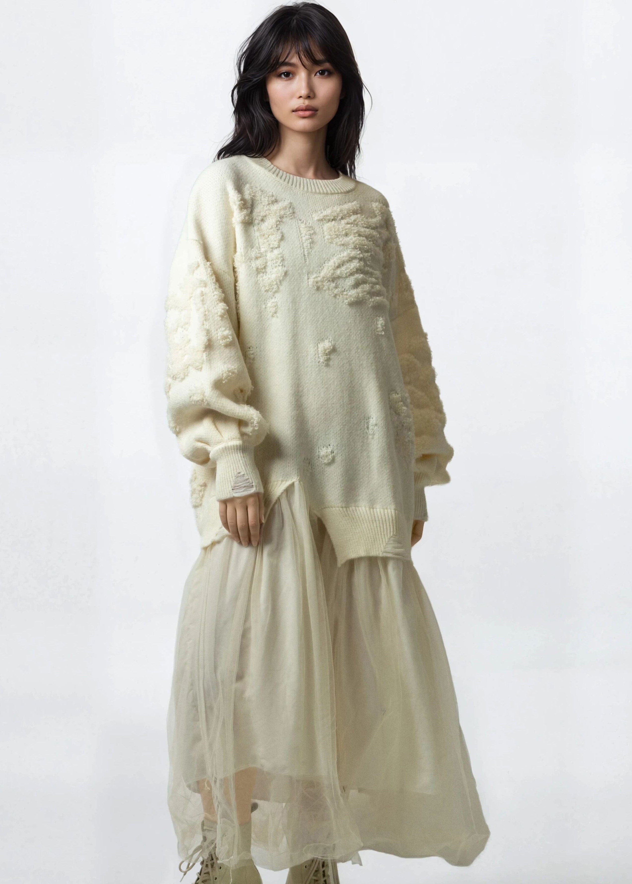 Textured Knit Tulle Sweater Dress - Kate Hewko