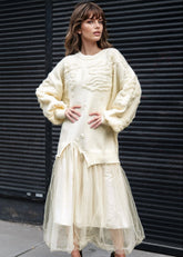 Textured Knit Tulle Sweater Dress Dresses Kate Hewko Cream One size 